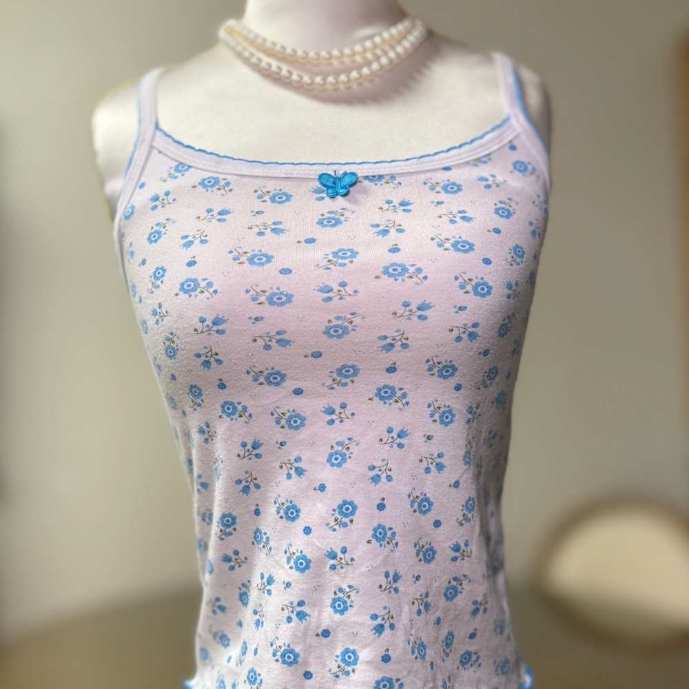 Floral Tank Top with Blue Accents